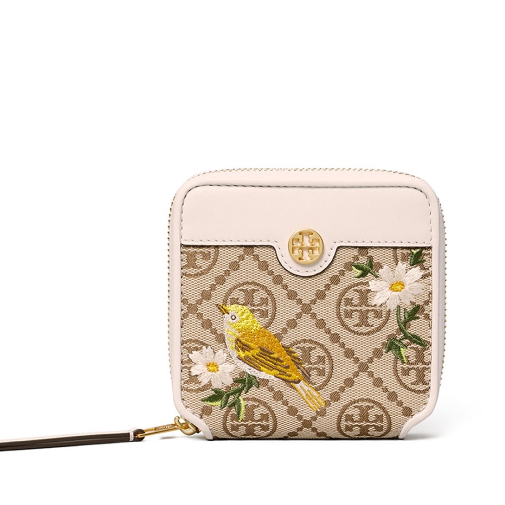Tory Burch Monogram Embroidered Bird Wallet